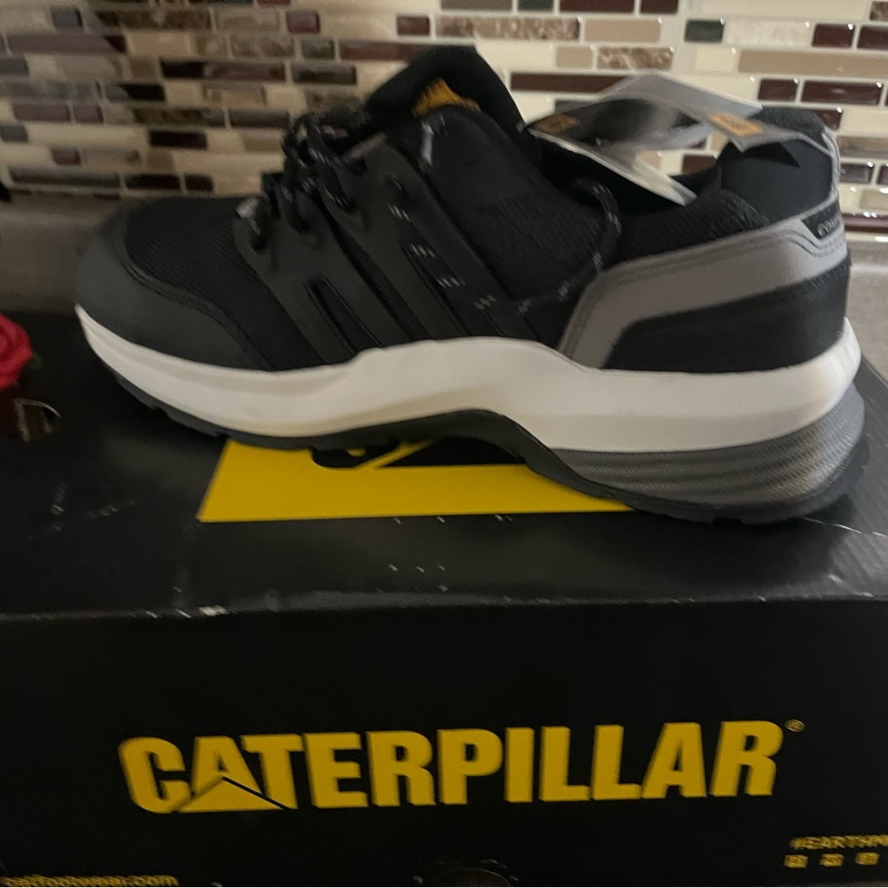 Steel toe caterpillar Men's Black and White Athletic Shoes